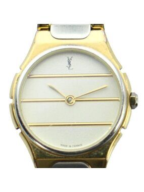 Saint Laurent Yves Watch Quartz Logo Silver Color Gold